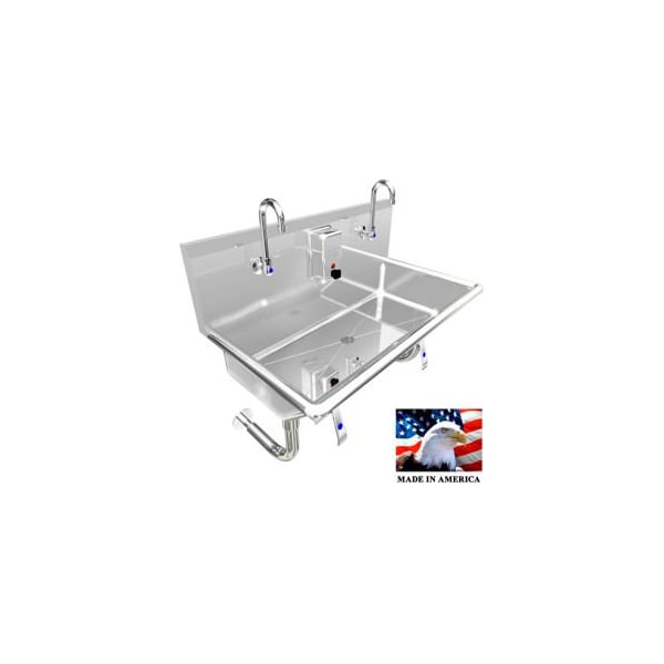 Best Sheet Metal. BSM Inc. Stainless Steel Sink, 2 Stations w/Knee Valve Operated Faucets, 36?g L X 20?g W X 8?g D 021K36208R - main